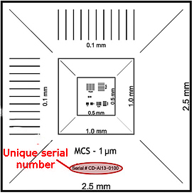 EM-Tec MCS-1TR-XY verfolgbarer Kalibrierstandard, 2,5 mm bis 1 µm in X- und Y-Richtung